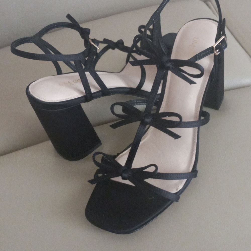 Limelight Black Bow Strappy Block Heel Sandals Size 11 - Picture 13 of 16